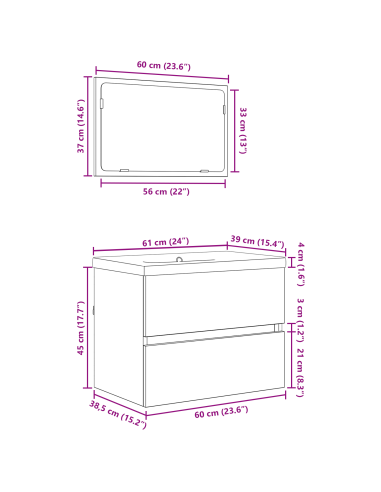 Set di mobili per il bagno con cassetto 3 pcs Legno vecchio