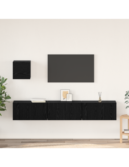 Set mobile TV 4 pcs Rovere Nero Legno multistrato