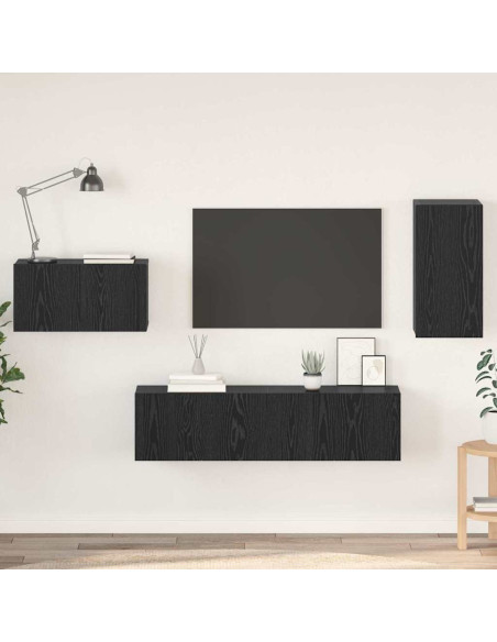 Set mobile TV con cassetto Rovere Nero Legno multistrato