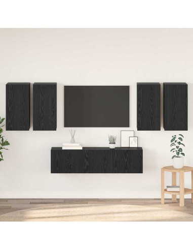 Set mobile TV Montaggio a parete Rovere Nero Legno multistrato