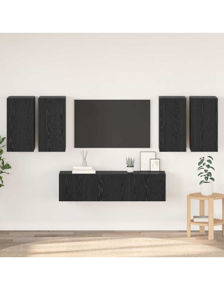 Set mobile TV Montaggio a parete Rovere Nero Legno multistrato