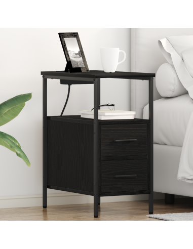 Armadio da Notte Rovere Nero 30 x 48 x 61 cm Legno multistrato