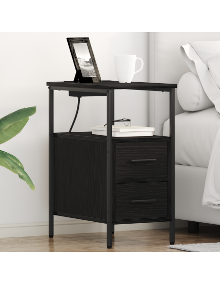 Armadio da Notte con cassetto 2 pcs Rovere Nero 30 x 48 x 61 cm
