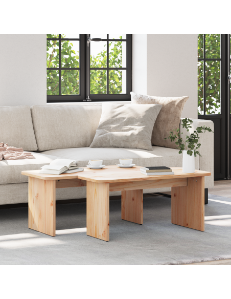 Tavolino da salotto 2 pcs Naturale Legno di pino massello