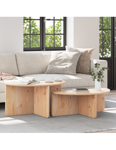 Tavolino da salotto 2 pcs Naturale Legno di pino massello