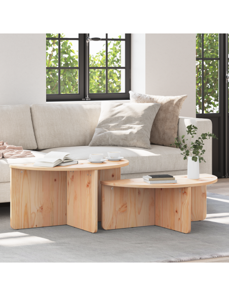 Tavolino da salotto 2 pcs Naturale Legno di pino massello