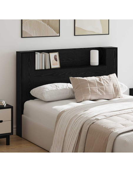 Testata con Mobile e LED Rovere Nero 140 x 16,5 x 103,5 cm