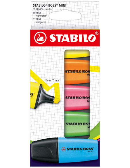 STABILO BOSS MINI evidenziatore 5 pz Punta smussata Blu, Verde, Arancione, Rosa, Giallo