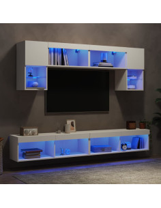 Mobili TV a Muro con LED 6pz Bianchi in Legno Multistrato