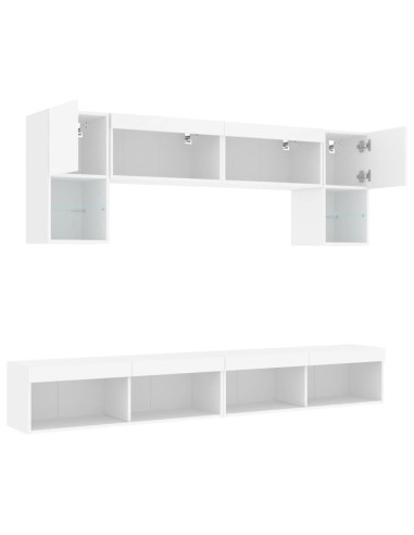 Mobili TV a Muro con LED 6pz Bianchi in Legno Multistrato