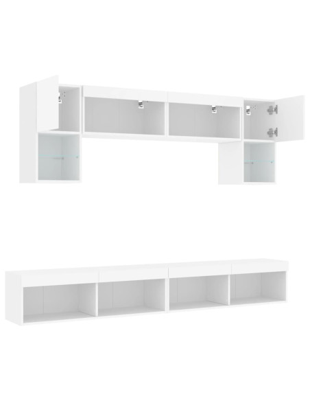Mobili TV a Muro con LED 6pz Bianchi in Legno Multistrato