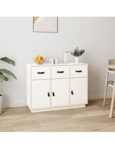 Credenza Bianca 100x40x75 cm in Legno Massello di Pino