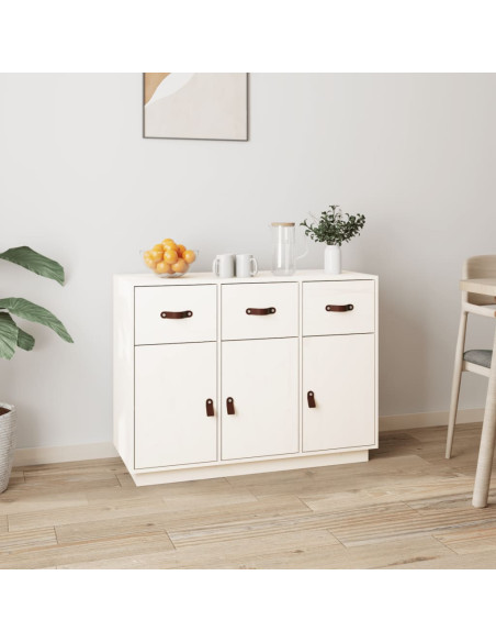 Credenza Bianca 100x40x75 cm in Legno Massello di Pino