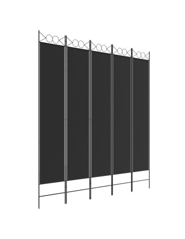 Divisorio 5 Pannelli Nero 200x220 cm Tessuto