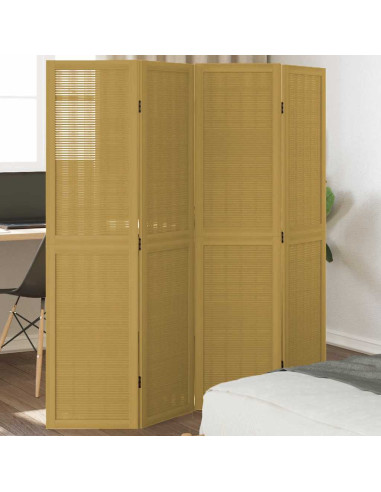 Divisorio Ambienti 4 Pannelli Marrone Legno Massello Paulownia