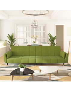 Divano Letto a 2 Posti con 2 Cuscini Verde Chiaro in Velluto