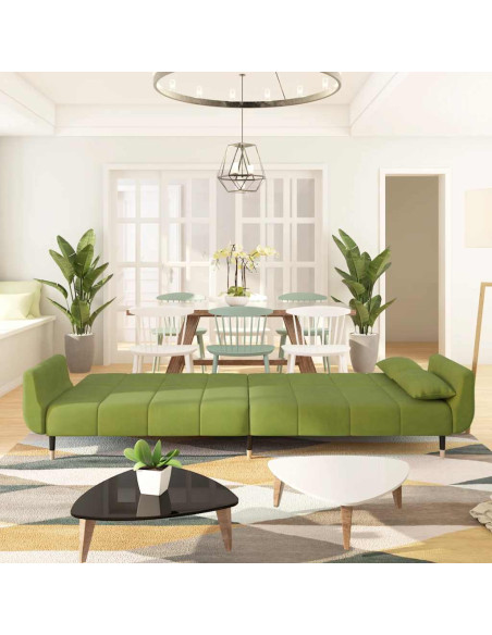 Divano Letto a 2 Posti con 2 Cuscini Verde Chiaro in Velluto