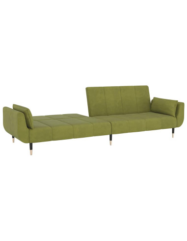 Divano Letto a 2 Posti con 2 Cuscini Verde Chiaro in Velluto