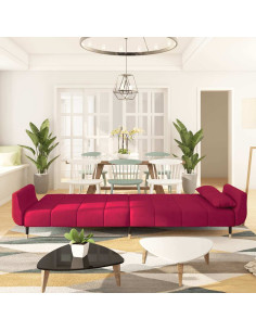 Divano Letto a 2 Posti con 2 Cuscini Rosso Vino in Velluto