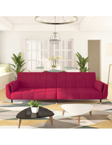 Divano Letto a 2 Posti con 2 Cuscini Rosso Vino in Velluto