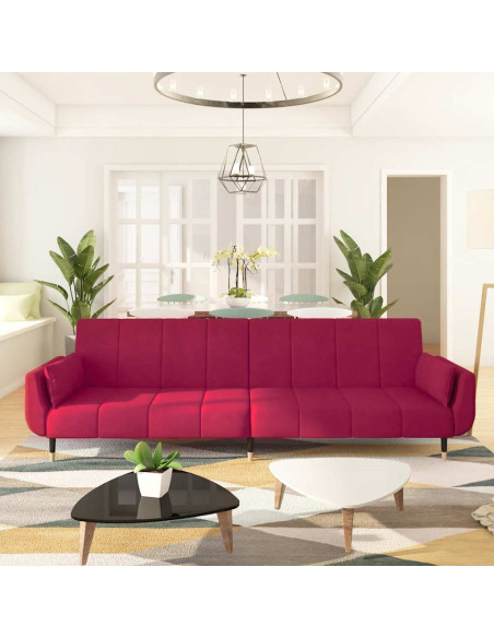 Divano Letto a 2 Posti con 2 Cuscini Rosso Vino in Velluto