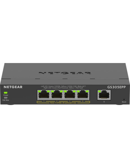 NETGEAR 5-Port Gigabit Ethernet High-Power PoE+ Plus Switch (GS305EPP) Gestito L2/L3 Gigabit Ethernet (10/100/1000) Supporto Pow