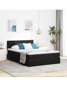 Letto con contenitore e LED con led Nero 140 x 190 cm Velluto
