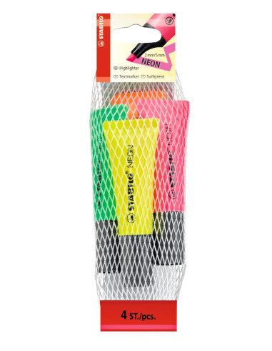 STABILO Neon evidenziatore 4 pz Punta smussata Verde, Arancione, Rosa, Giallo