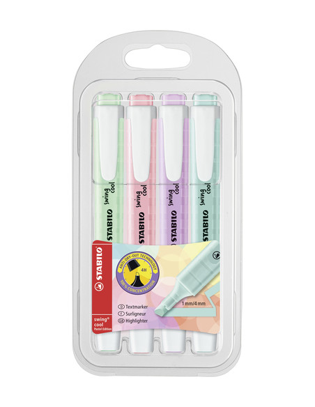 STABILO swing cool Pastel evidenziatore 4 pz Punta smussata Blu, Verde, Rosa, Viola
