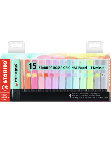 STABILO Boss Original Pastel evidenziatore 15 pz Punta smussata Multicolore