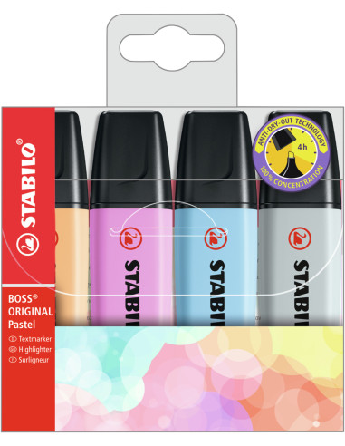 STABILO Boss Original Pastel evidenziatore 4 pz Punta smussata Multicolore