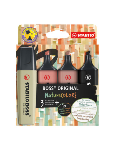 STABILO BOSS ORIGINAL NatureColors evidenziatore 4 pz Punta smussata Nero, Bronzo, Marrone, Verde