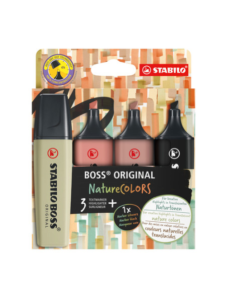 STABILO BOSS ORIGINAL NatureColors evidenziatore 4 pz Punta smussata Nero, Bronzo, Marrone, Verde