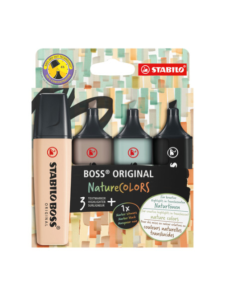 STABILO BOSS ORIGINAL NatureColors evidenziatore 4 pz Punta smussata Beige, Nero, Verde, Grigio chiaro