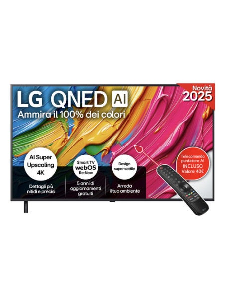 LG QNED AI 55QNED80A6A TV Serie QNED80 55'' 4K, α7 Gen8, HDR10, 20W, 3 HDMI con Game Optimizer, Smart TV WebOS 25