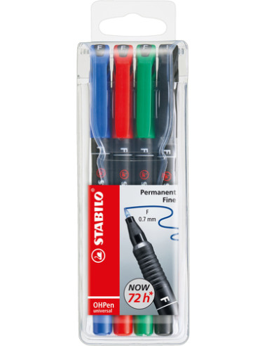 STABILO OHPen universal permanent, 4 Pack marcatore permanente Tipo di punta Nero, Blu, Verde, Rosso 4 pz