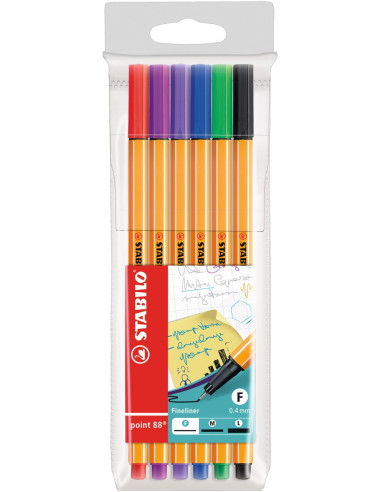 STABILO point 88 penna tecnica Nero, Blu, Verde, Lillà, Rosso, Viola 6 pz