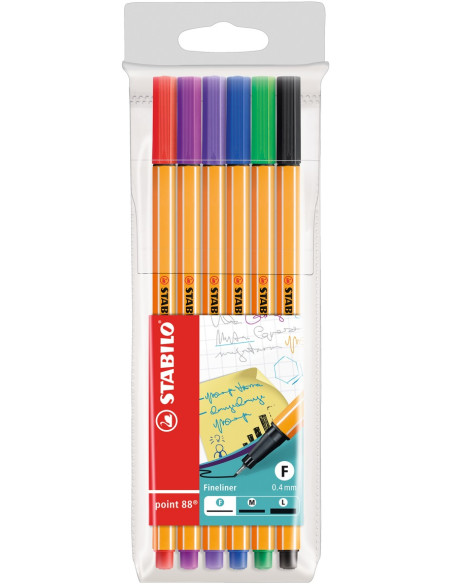 STABILO point 88 penna tecnica Nero, Blu, Verde, Lillà, Rosso, Viola 6 pz