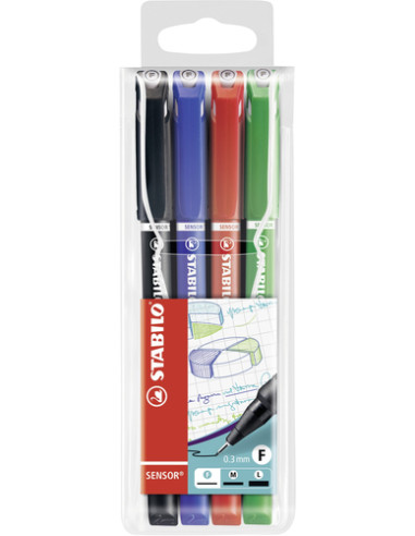 STABILO SENSOR fine penna tecnica Nero, Blu, Verde, Rosso 4 pz