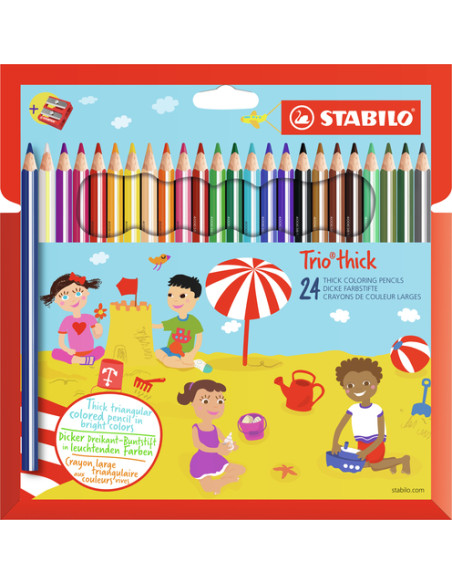 STABILO Matita colorata triangolare - Trio thick - Astuccio da 24 + temperino - Colori assortiti