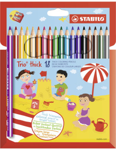 STABILO Matita colorata triangolare - Trio thick - Astuccio da 18 + temperino - Colori assortiti