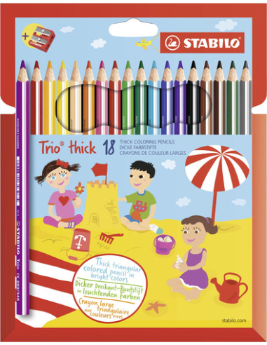 STABILO Matita colorata triangolare - Trio thick - Astuccio da 18 + temperino - Colori assortiti