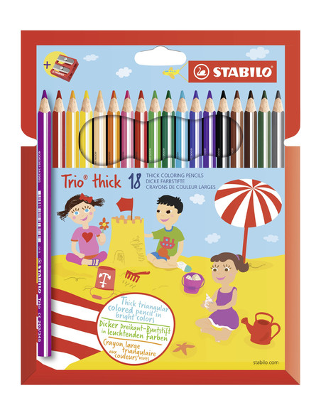 STABILO Matita colorata triangolare - Trio thick - Astuccio da 18 + temperino - Colori assortiti