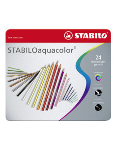 STABILO Matita colorata acquarellabile - STABILOaquacolor - Scatola in Metallo da 24 colori assortiti