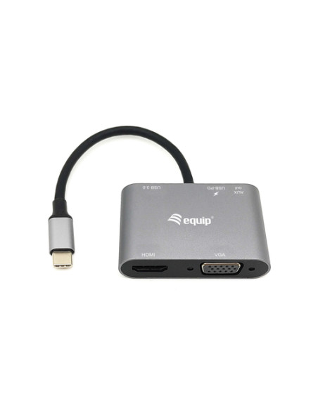 Equip Adattatore multifunzione USB-C 5 in 1, HDMI, VGA (HD15), PD 100W, USB3.0, AUX
