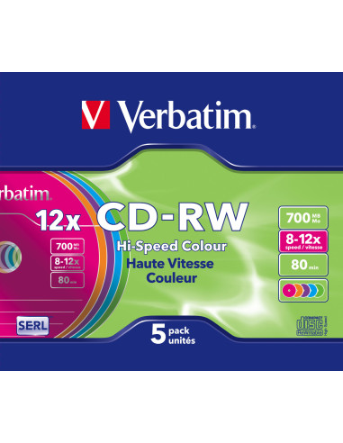 Verbatim CD-RW Colour 12x 700 MB 5 pz
