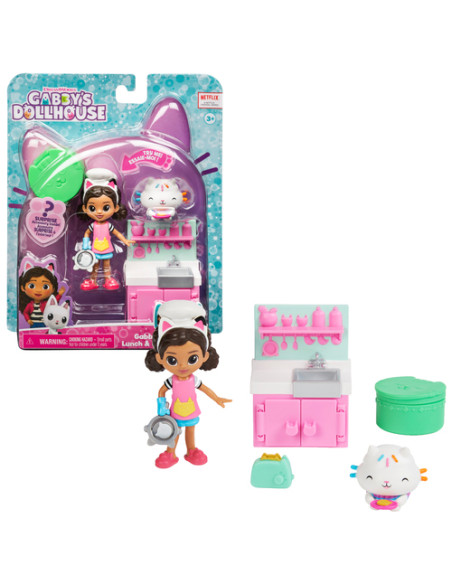 Gabby's Dollhouse , set Lunch and Munch Kitchen con 2 personaggi giocattolo, accessori e mobile, giocattolo per bambini dai 3 an