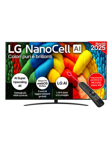 LG NanoCell AI 86NANO81A6A TV Serie NANO81 86'' 4K, α7 Gen8, HDR10, 20W, 3 HDMI con Game Optimizer, Smart TV WebOS 25