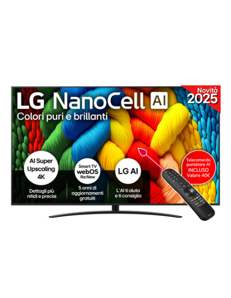 LG NanoCell AI 86NANO81A6A TV Serie NANO81 86'' 4K, α7 Gen8, HDR10, 20W, 3 HDMI con Game Optimizer, Smart TV WebOS 25