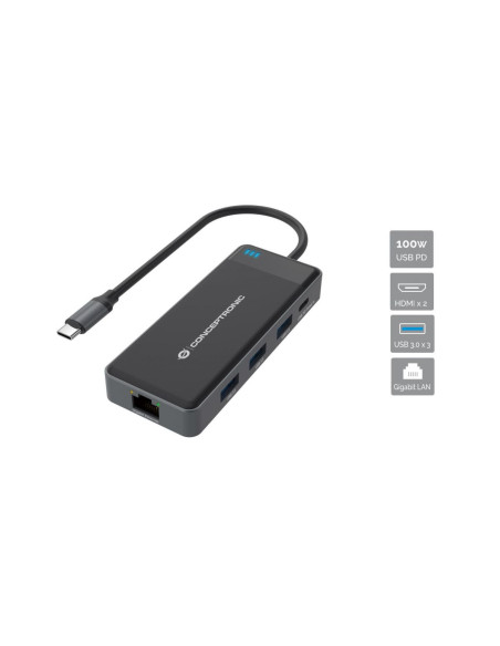 Conceptronic DONN14G replicatore di porte e docking station per laptop Cablato USB 3.2 Gen 1 (3.1 Gen 1) Type-C Grigio